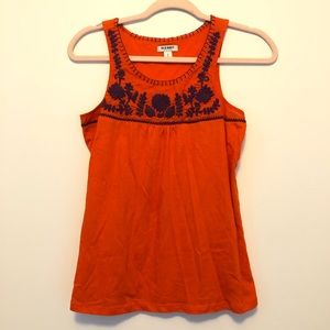 Orange old navy tank top with purple embroidery